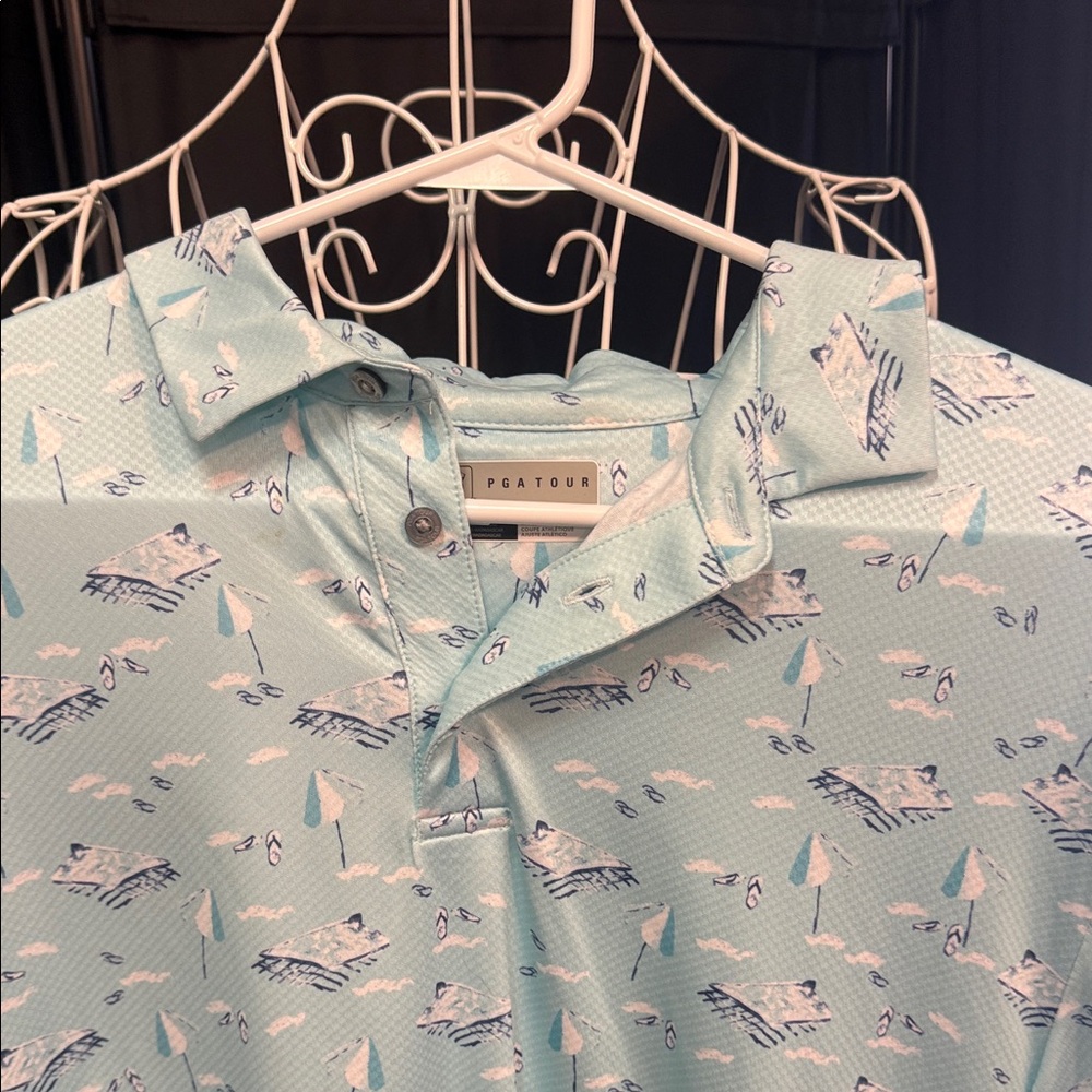 PGA Tour Aqua Patterned Men's Polo